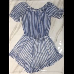 White and blue striped romper